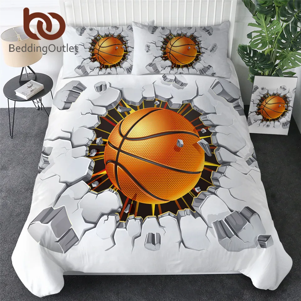 

BeddingOutlet Football Bedding Set Basketball Bed Linen 3D Sports Comforter Cover Cracked Bricks Wall Bed Cover Dropshipping