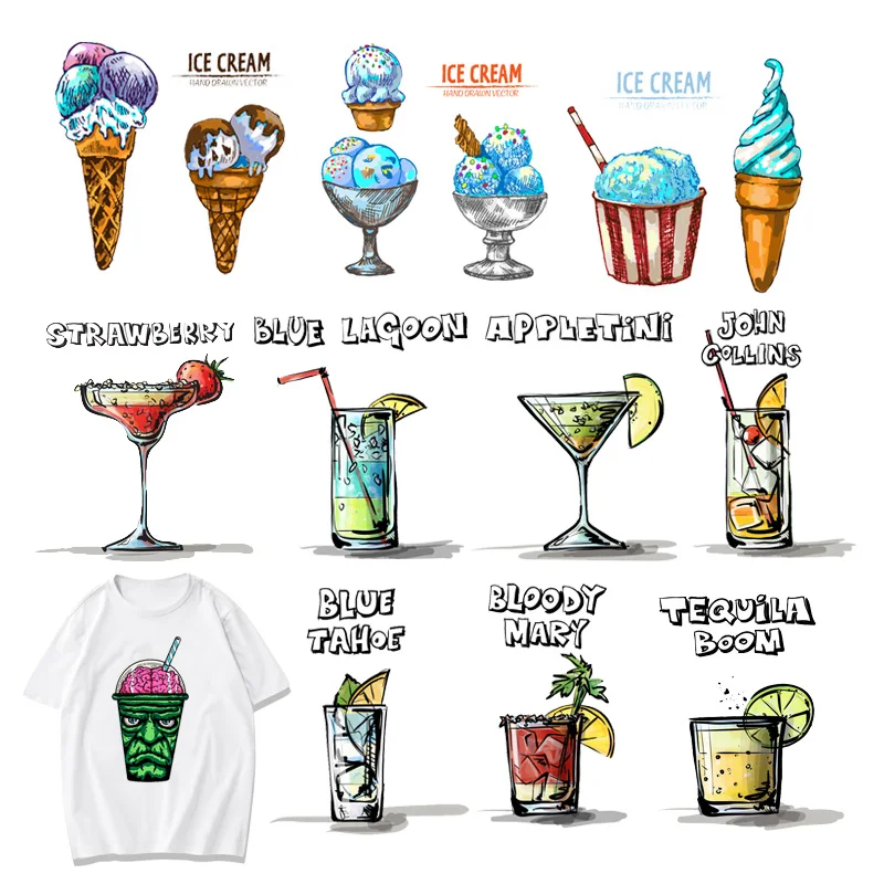 

Ice cream Fruit Juice Thermo Transfer Patch Iron on Transfer Patches For Stripes Clothes Decor T-shirt Skirt DIY Stickers F