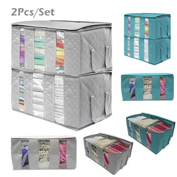 

2PCS Underbed Clothes Storage Bags Ziped Organizer Wardrobe Cube Closet Boxes Sundries Quilts Clothes Storage