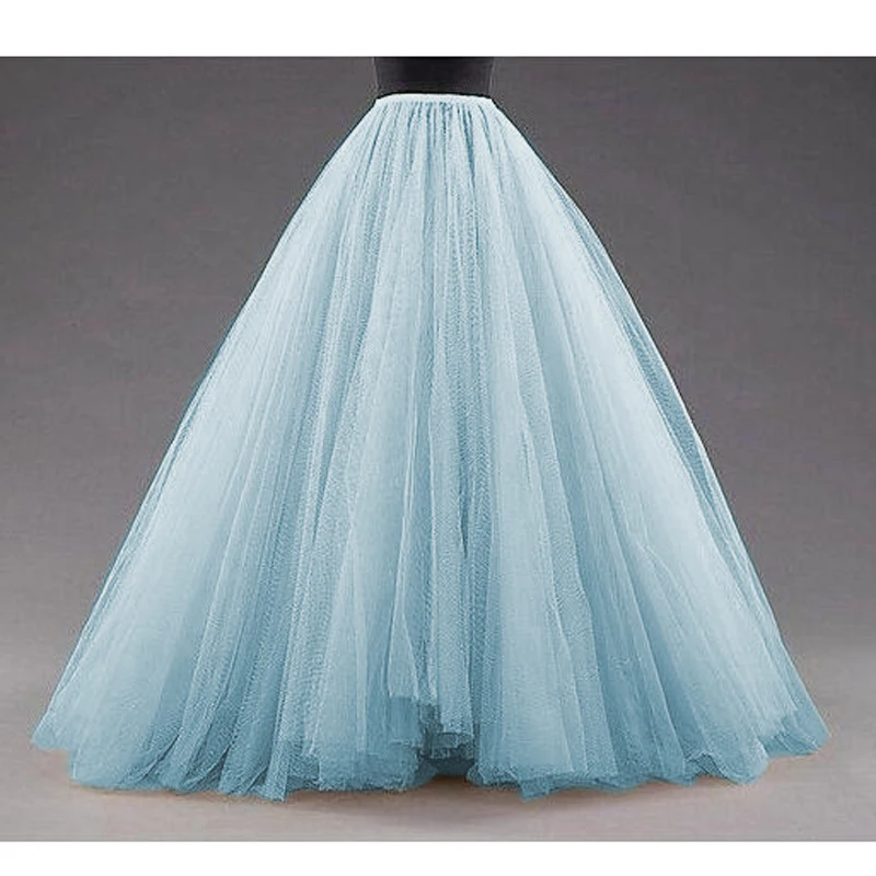 

Customized Tulle Skirts Tutus jupe femme Multi Layers Tulle Skirt For Woman Floor Length Lady Puffy Skirts Dusty Blue