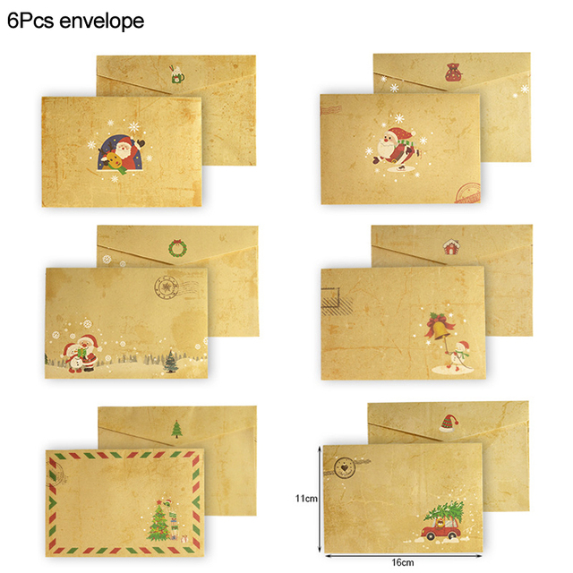 Vintage Christmas Kraft Letter Paper Santa Claus Snowman Letter Pad Gift Invitation Greeting Card with Envelopes Xmas Party