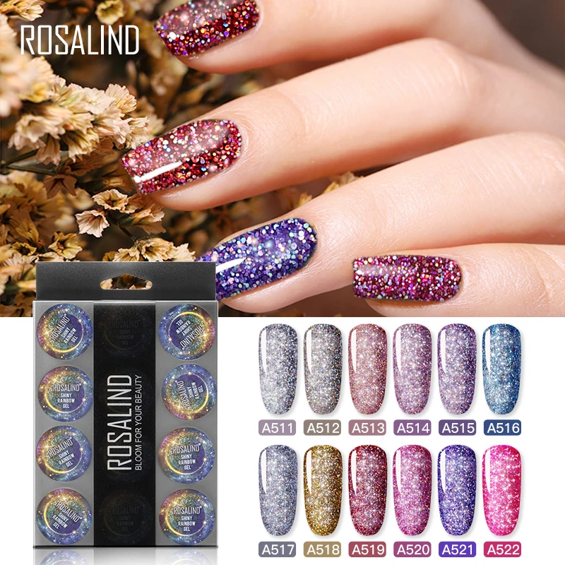 

ROSALIND Gel Nail Polish Set 12PCS/Set Rainbow Shiny Gel Manicure Set Glitter acrylic Nail Kit Varnish All For Manicure