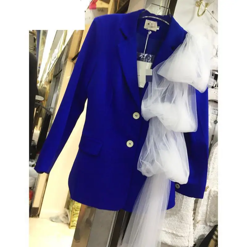 

Z-ZOUX Women Blazer Mesh Stitching Irregular Suit Coat Single Breasted Long Sleeve Women's Slim Suit Jacket Autumn Winter 2019
