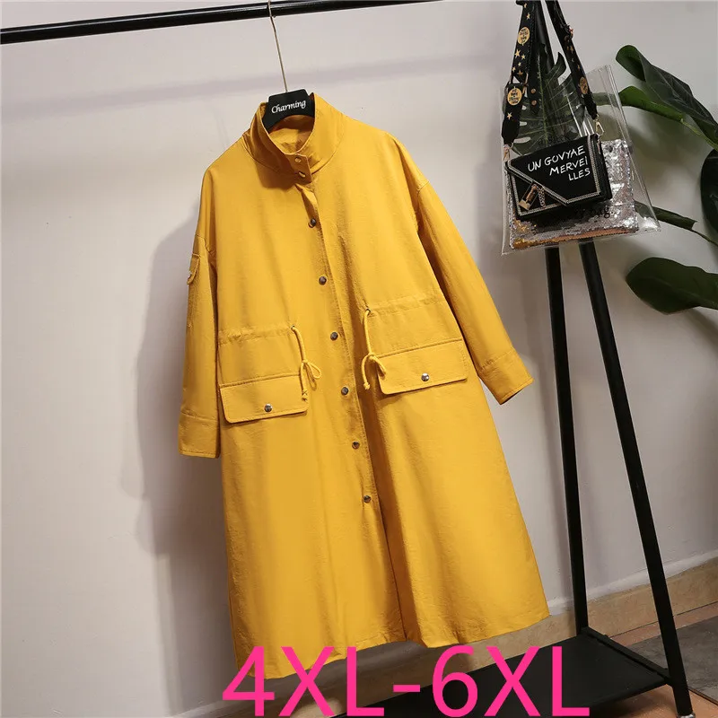 Новинка, осенне-зимнее женское повседневное Свободное пальто с длинным рукавом размера плюс, ветровка большого размера, Желтое Пальто 4XL 5XL 6XL