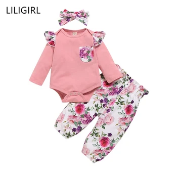 

2020 Newborn Baby Girl Clothes Sets Infant Girls Long Sleeve Flower Print Tops+Printing Pants Toddler Cute Fashion Clothing Suit