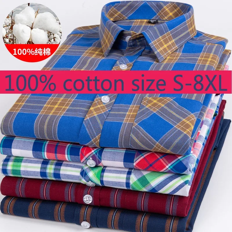 Camisas informales de algodón a cuadros para mujer, camisas finas y súper grandes de manga corta 100%, de talla grande M L XL2XL3XL4XL5XL6XL 7XL 8XL