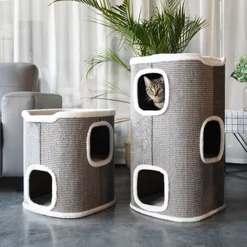 

Stable Sisal Bucket Cat Climbing Frame Nest Cat Tree One Scratching Post Four Seasons Universal Semi-enclosed Cat Bucket Nest