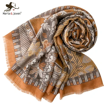 

Marte&Joven Women Brown Floral Print Winter Warm Scarf Oversize 180x90cm Pahshmina Elegant Soft Spring Autumn Shawl Wrap