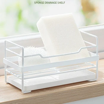 

Sponge Rack Sponge Holder Scrub Holder Sink Storage Rust Prevention Drainer Basket With Tray For Kitchen Storage Accessories