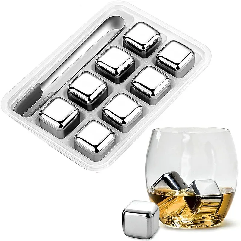 Whiskey Stones Reusable Ice Cubes Stainless Steel Whiskey Chilling Stones  Metal Wine Chillers Whiskey Ice Trays, Gifts with Tongs - Fast Cooler for  Drink, Wine, Beers, Beverages 