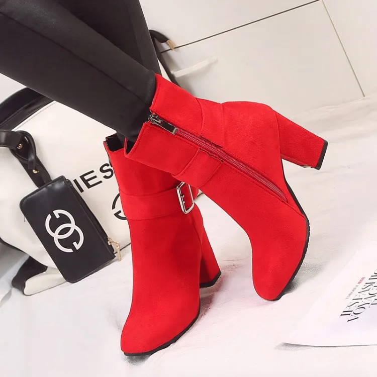 

Big Size 9 10 17 boots women shoes ankle boots for women ladies boots shoes woman winter Solid colour square head side zipper