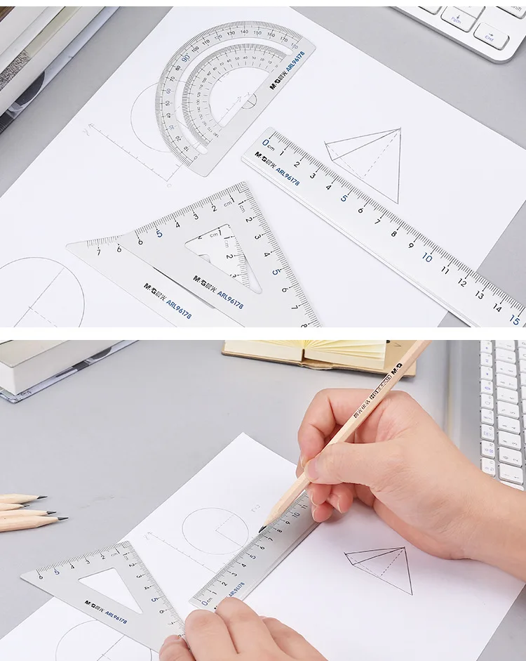 M&G Aluminum Alloy Ruler Suit. Students Use Suits. Triangular Plate, Protractor, Ruler, Mathematical Drawing Compass Stationery