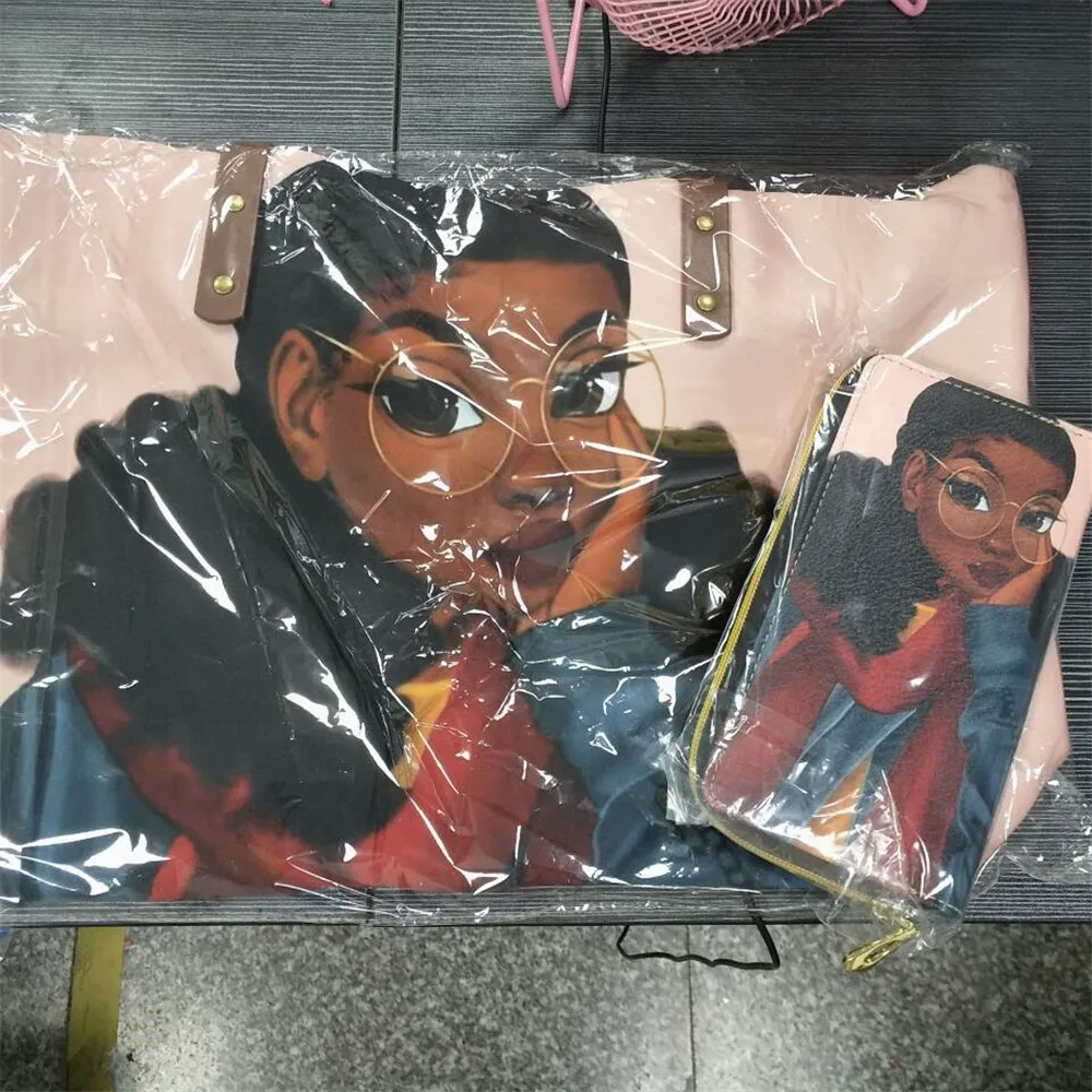 FORUDESIGNS/2 шт. сумки набор для женщин черный искусство афроамериканские Девушки Печать пляжные сумки Дамская сумочка и кошелек женские сумки