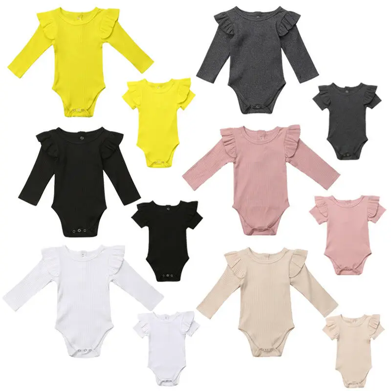 

2019 New Summer Autumn Pretty Newborn Baby Girl Top Romper Cotton O-neck Jumpsuit Solid Comfy Soft Outfits Clothes Lot Wholesale