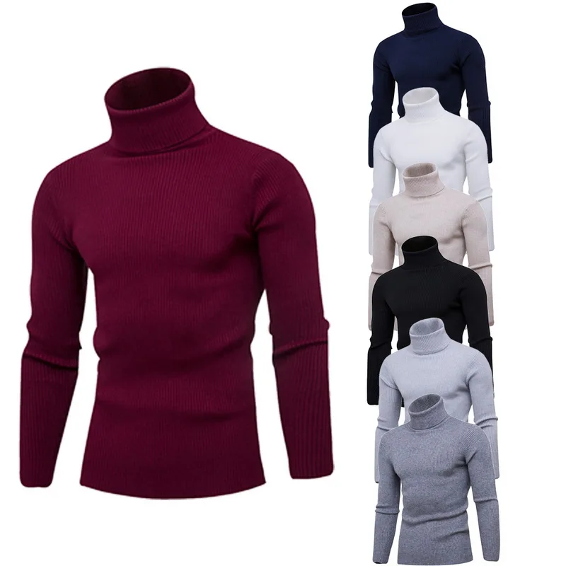 Men's Warm Turtleneck sweater men hombre Thick Knitted Mens Sweaters Casual Slim Pullover Male Double Collar Tops pull homme