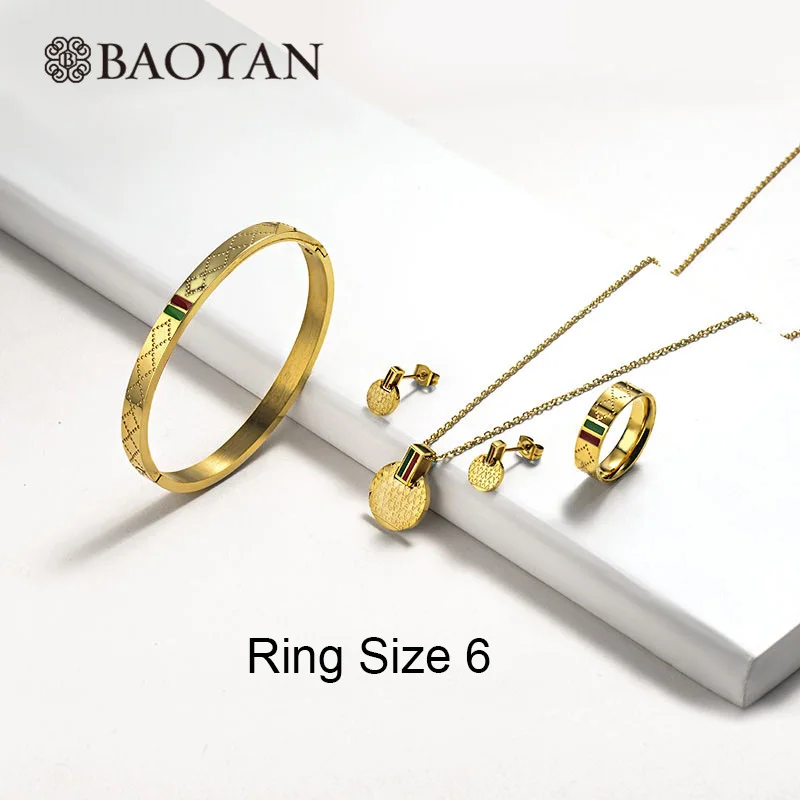 Gold Jewelry Set-6 Baoyan, Модный Ювелирный Набор из нержавеющей стали, 4 шт., золотой, серебряный, Круглый, свадебный ювелирный набор, роскошный бренд, Свадебные Ювелирные наборы для женщин - Окраска металла: Gold Jewelry Set-6