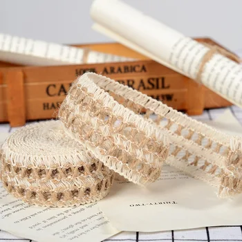 

4cmx50m Hollow-out cotton jute burlap lace woven hemp rope DIY decorative materials accessories Bouquet gift wrapping