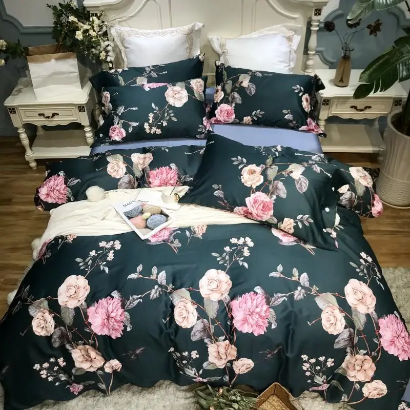 Silky Egyptian cotton Yellow Chinoiserie style Birds Flowers Duvet Cover Bed sheet Fitted sheet set King Size Queen Bedding Set