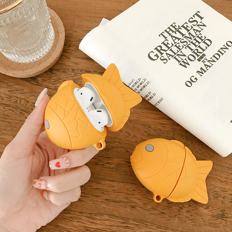3D Earphone Case For AirPods 2 Fish Cute Cartoon Soft Silicone Wireless Airpods Pro Apple Air Pods Cover | Электроника