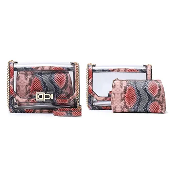 

Fashion New 2020 Pvc Transparent Bag Python Snake Pattern Shoulder Bag Luxury Designer Leather Cross Body Bags