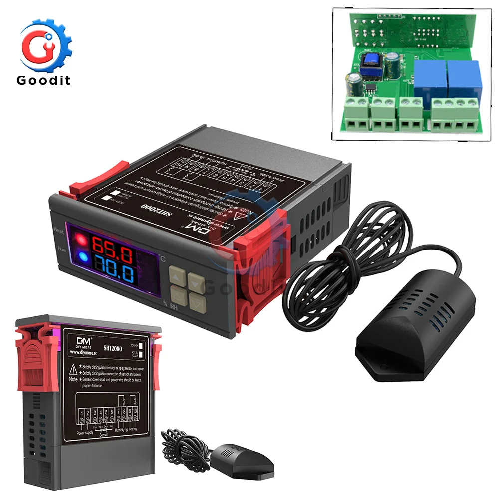 

Digital Temperature Humidity Controller Home Fridge Thermostat Humidistat Thermometer Hygrometer SHT2000 AC 110V 220V DC 12V-72V