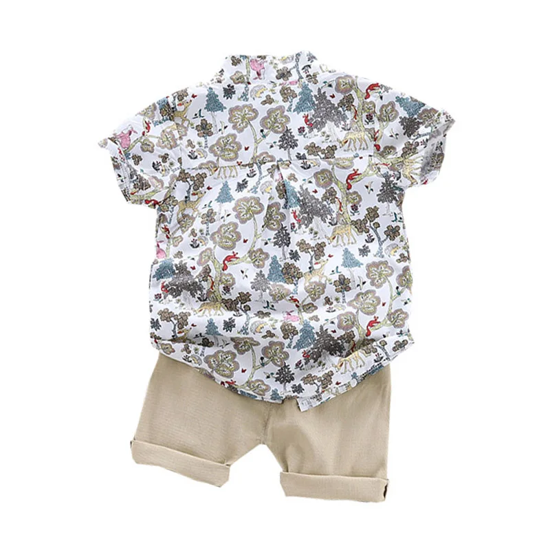 Casual Toddler Outfits Baby Boy Summer Clothes Newborn Boy Clothing Set Sports T-shirt+ Shorts Suits Leaves Print Clothes - Цвет: KI0659-W