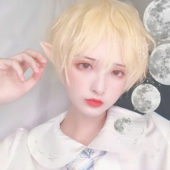 

MANWEI Short Wig Golden Straight For Men Women Male Boy Synthetic Hair With Bangs Cosplay Anime Halloween Daily Wig