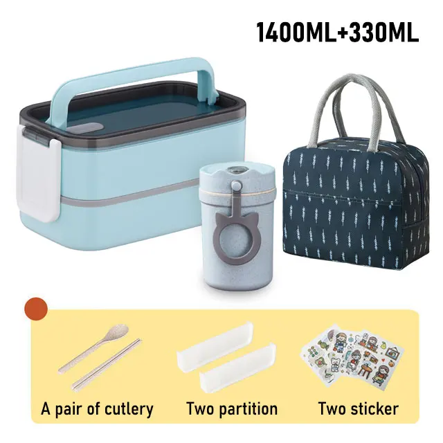 Lunch Box Thermal Food Container Bento Box Microwave Safe Lunchbox School Child Food Storage Kid's Lunch Box With Compartments b 1400ml set bag