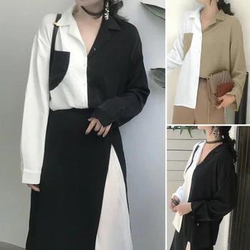 

ZANZEA Fashion Women Color Patchwork Blouse Spring Lapel Neck Long Sleeve Shirt Casual Buttons Blusas Female OL Work Tops Tunic