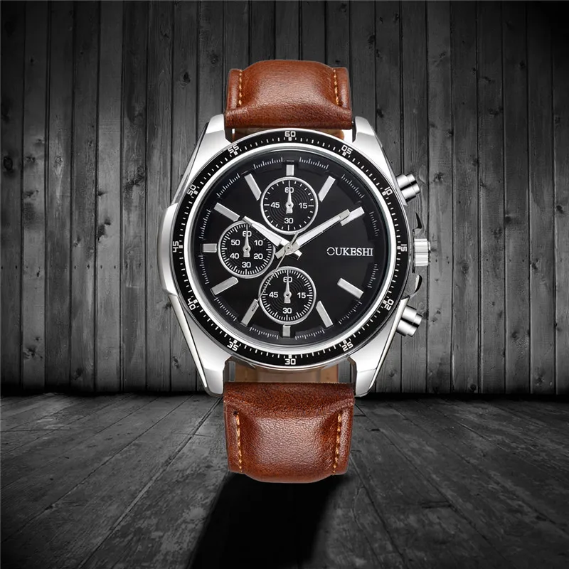 High-end Men's Watch British Style Leather Strap Quartz Large Dial Business Retro Simple Male wrist watches jam tangan pria
