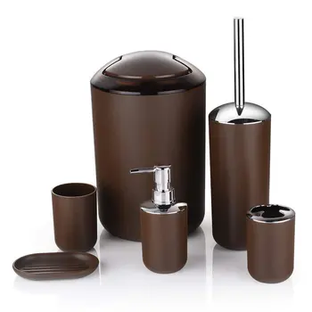 

6 Pcs Plastic Bathroom Accessories Set Toothbrush Holder/Cup Soap Dispenser /Dish Toilet Brush Trash Can