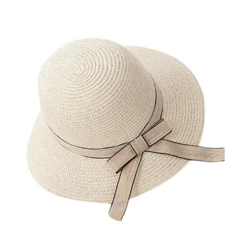 

Summer Vacation Travel All-Match Women Straw Hat Fisherman Hat Outdoor Beach Sun Hat Sunscreen Ribbon Decoration
