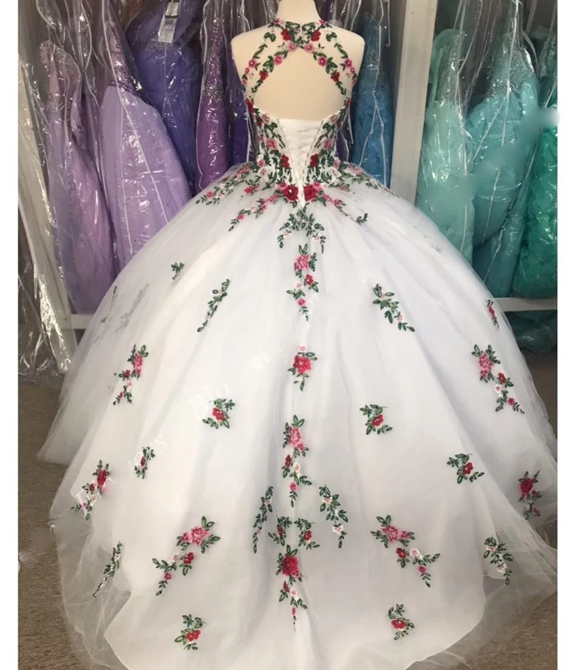 Vestidos de 15 anos/бальное платье с вышивкой и аппликацией милое платье с лямкой на шее и шнуровкой сзади; 16 платьев Бальные вечерние платья для девочек на выпускной