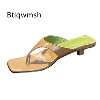 

2020 Nude Leather Flip Flops Shoes Woman Open Toe Strange Heel Mules Lady Fashion Beach Slippers