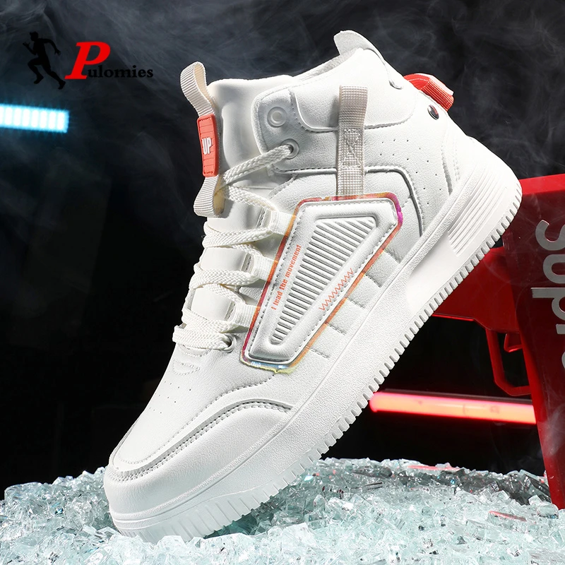 PULOMIES Men Flat Shoes Running Shoes Tennis Sport Sneakers High-Cut Platform Fashion Casual Walking Skateboard Ankle Boots 39