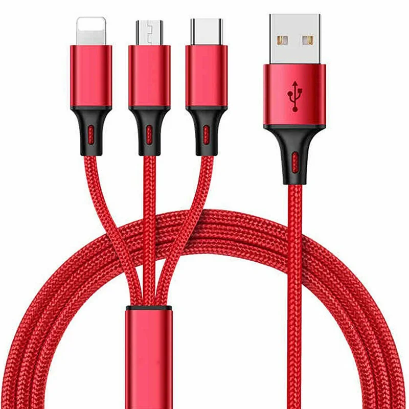 3 в 1 USB кабель для iPhone XS Max XR X 8 7 зарядное устройство Micro USB кабель 2 в 1 кабель для мобильного телефона usb type-c - Color: Red