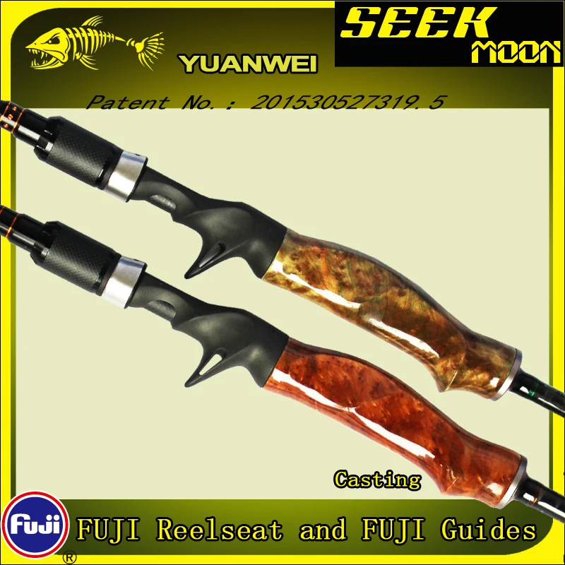 YUANWEI Seek Moon Spinning Fishing Rod 1.98m 2.1m ML/M/MH Carbon Lure Rods Wood Handle Casting Rod Vara De Pesca Peche Olta B183