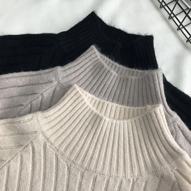 2019 new sweater half-high collar sweater women loose straight women sweater wool knit long sweaters dress winter sweater