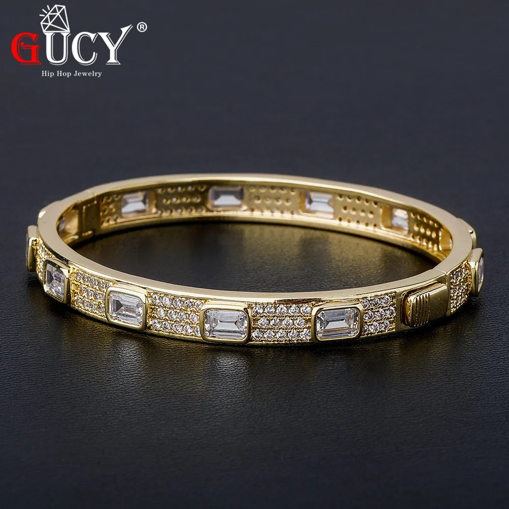 

GUCY Women's Hip Hop Round Bracelet Iced Out Zircon Clasp Gold Silver Color Coppers Chain Bracelet CZ Jewelry