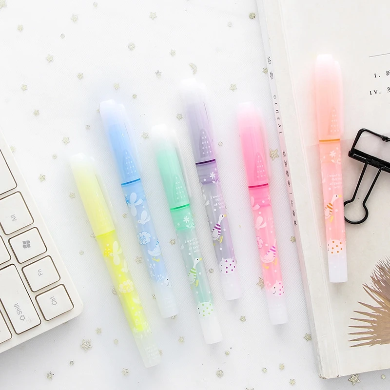 

1 Pcs Color scent highlighter 6 color student marker pen color stroke highlight pen Classroom marker pen Office School Supplies