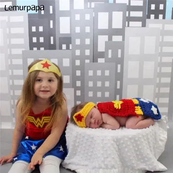 

Newborn Baby Photography Props Cosplay Wonder Woman Costume Fotografia Suits Photograph Photo Props Handmade Knitting Photograph