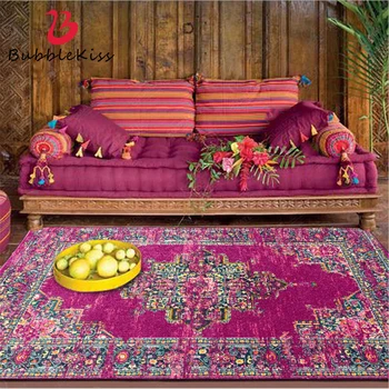 

Bubble Kiss Carpet for Living Room Ethnic Style Vintage Purple Flower Pattern Carpet Area Rug for Bedroom Grey Modern Home Decor