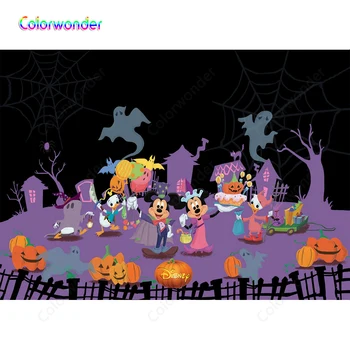 

Children Halloween Party Photo Backdrop Cartoon Mickey Mouse Birthday Background Pumpkin Lamp Haunted House Photography Vinyl