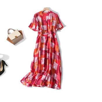 

New 100% silk tall waist string the red square printed silk long dress a8778 restoring ancient ways