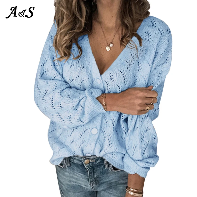 

Anbenser V-neck Oversized Cardigans Sweater Female Sexy Hollow Out Cardigan Femme Long Sleeve Women's Knitted Jacket Sweaters