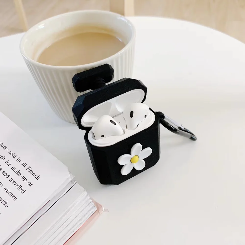 Роскошный флакон духов силиконовый чехол для Airpods чехол противоударный чехол для Air Pods1 2 милый цветочный чехол для наушников с крючком