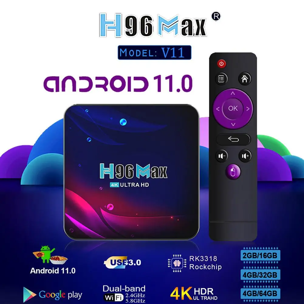 Приставка Смарт-ТВ H96 Android 11 4K Hd Youtube Google Play | Электроника