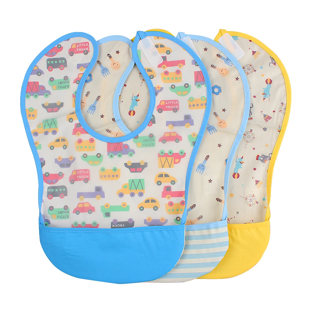 3Pcs Set Непромокаемые детские нагрудники для мальчиков и девочек, термополиуретановый нагрудник с мультяшным рисунком, слюнявчик для новорожденных с карманом, слюнявчик для кормления младенцев - Цвет: 3Pcs Set