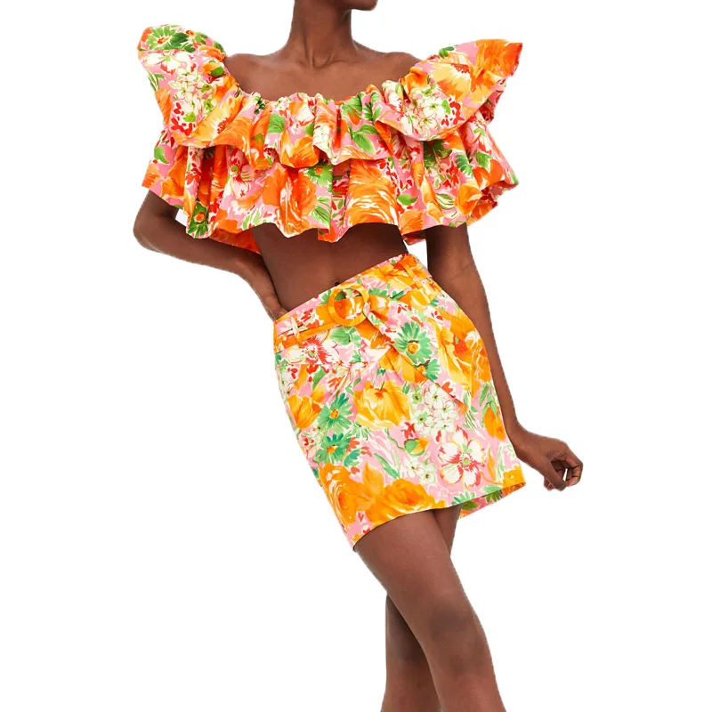 Комплект летней юбки 2019 Повседневная Женская одежда с принтом Женский комплект 2