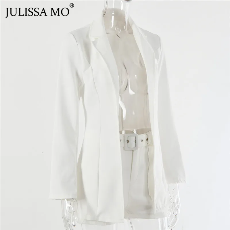 JULISSA MO, комплект из двух предметов, офисные женские костюмы, женский блейзер с отложным воротником, топы, шорты с высокой талией, Осенний деловой костюм для отдыха